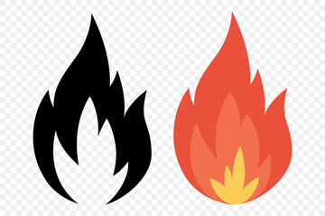 Vector Fire Flame Icon Set. Isolated Campfire, Bonfire, Flame Sign. Front View. Design Template for Outdoor, Camping, Emergency Graphics. Vector Illustration