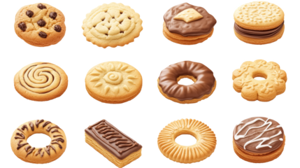 assorted homemade cookies and biscuits collection isolated on transparent background