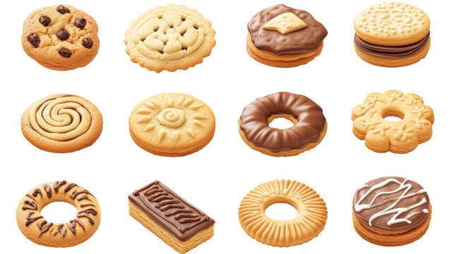assorted homemade cookies and biscuits collection isolated on transparent background
