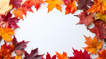 8Framed material on white background surrounded by autumn leaves and berries, Generative AI.