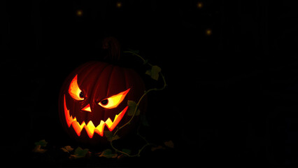 Fototapeta premium Halloween pumpkin with glowing eyes in the dark background