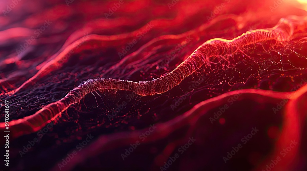 Poster abstract red wave pattern illustrating dynamic movement and energy flow, perfect for technology or d