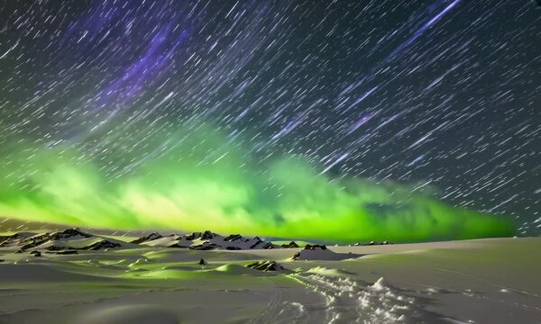 Timelapse of Northern Lights Over Arctic Tundra