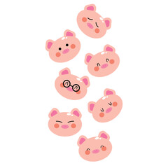 Illustration with cute handwritten pink pig's head. cute animal wallpapers, backgrounds, cards, stickers