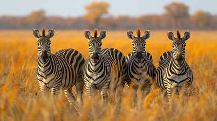 Fototapeta premium a group of zebras in the savanna. 