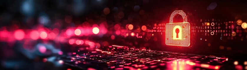 Digital security illustration featuring a glowing lock graphic, symbolizing advanced protection and cybersecurity.