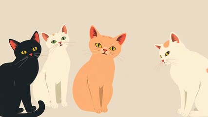 Obraz premium retro vintage cats background minimalist illustration