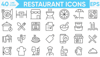 Restaurant line icons vector and illustrator set