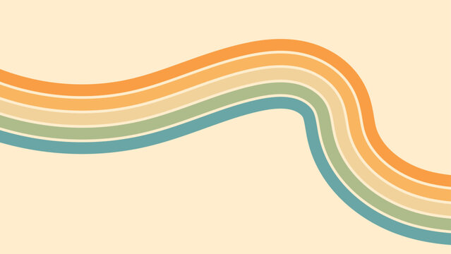 Abstract background of rainbow groovy Wavy Line design in 1970s Hippie Retro style Good vibes. Vector pattern use for cloth, textile, wrap, cover, poster. abstract stylish 70s era line frame illustrat