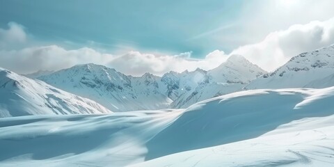 Fototapeta premium Winter mountain slopes covered in snow Snowy mountain landscape with snow capped peaks