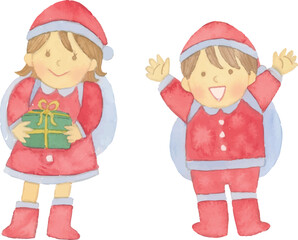 水彩タッチのかわいいクリスマスの仮装をした子どもたちのベクターイラスト