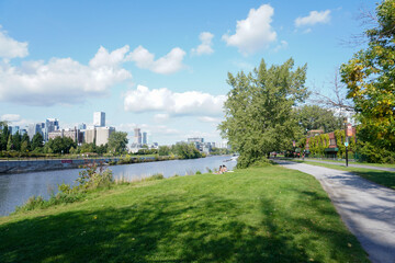 Montreal, Quebec/Canada: September 11, 2024: Beautiful sunny day at Lachine Canal. Summer outdoor activities.