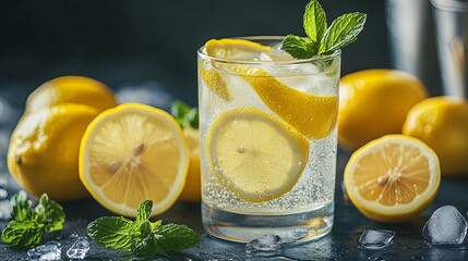 Refreshing Lemon Drink with Mint and Ice