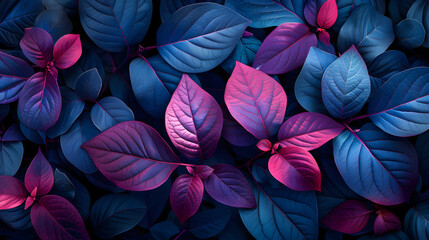 Red and violet glossy leaves with veins on the surface