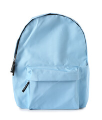 Stylish light blue backpack isolated on white