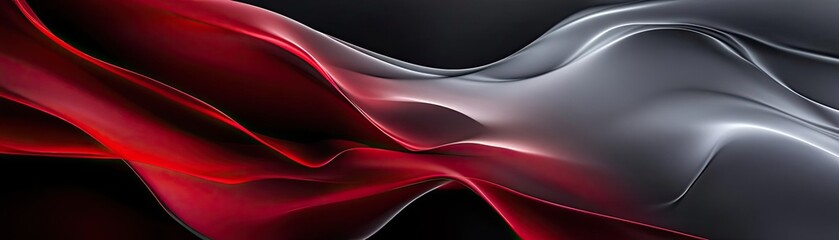 Obraz premium Abstract design featuring smooth flowing waves of red and gray colors on a dark background. Perfect for modern projects and themes.