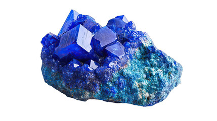 Fototapeta premium Azurite blue mineral rock, geology. Isolated on white backgorund