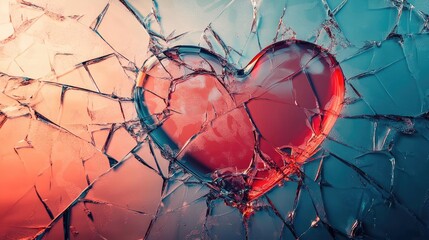 A shattered heart symbolizing broken love against a vivid background, conveying emotions of loss and heartache.