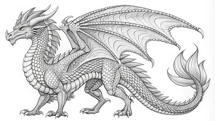 Colorful dragon illustration showcasing majestic scales, sharp claws, and powerful wings, ready for young artists to