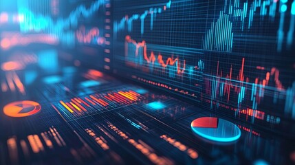 Abstract Digital Data Visualization with Line and Pie Charts