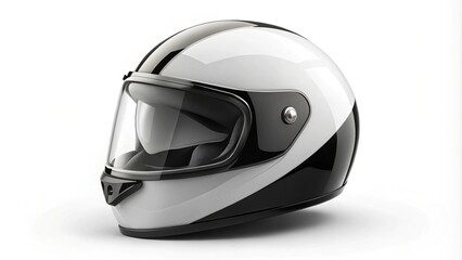 Fototapeta premium Cool black and white motorcycle helmet icon with visor up showcased on a sleek white background.