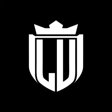 recommend clip art: LU Letter logo shield shape inside shield badge crown on black background template design