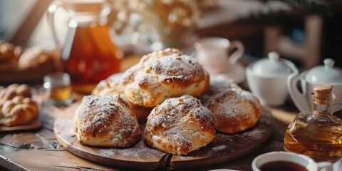 Traditional British cakes called rock buns flaunting a rugged surface reminiscent of stones
