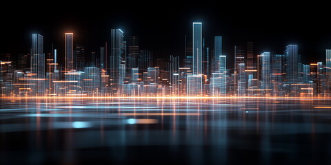 Digital city, smat city, digital community of the next generation.DX, Iot, digital data, digital transformation, digital horizon, illustration abstract.
