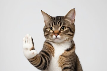 Obraz premium Curious Cat Giving a High Five Gesture on a Bright White Background