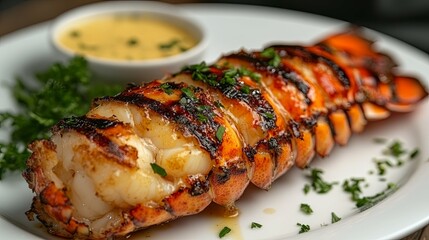 Grilled Lobster Tail with Parsley and Sauce
