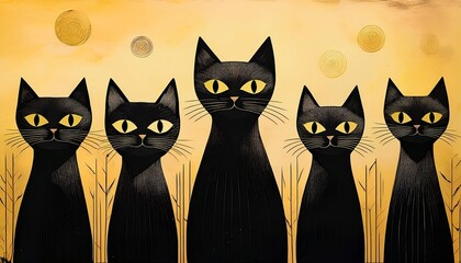 Fototapeta premium retro vintage cats background minimalist illustration
