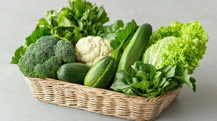 Assortment of Fresh Organic Vegetables in Wicker Basket on White Background