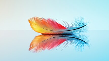 Naklejka premium Vibrant Feather Reflection in Elegant Minimalist Composition