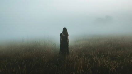 Fototapeta premium Ghostly woman standing in a foggy field