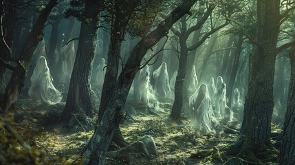 Ghostly apparitions in a haunted forest