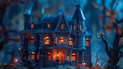 Haunted mansion with flickering lights