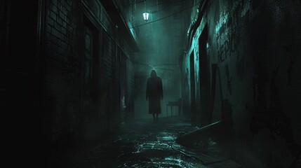 Sinister figure standing in a dark alley