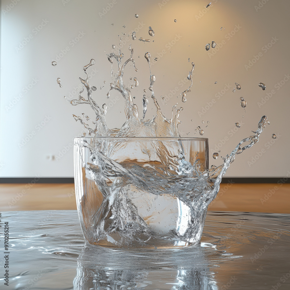 Aufkleber a dynamic splash of water erupts from clear glass, creating an energetic scene that captures beauty 