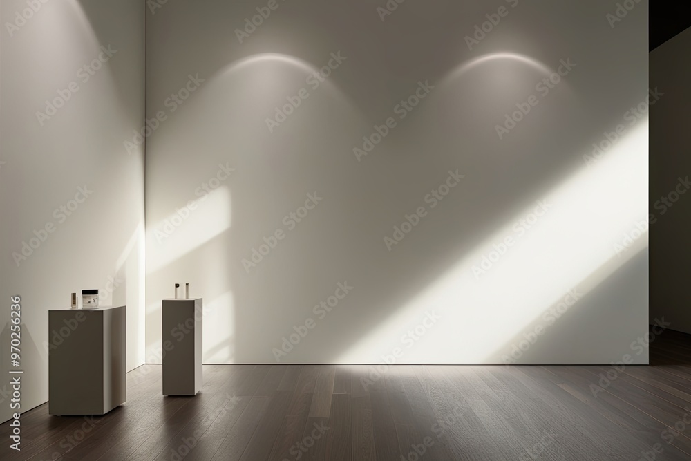 Poster elegant pearlescent white background with soft lighting and shadows for modern product display