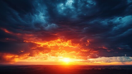 Fototapeta premium A beautiful sunset with a large orange and red sun in the sky