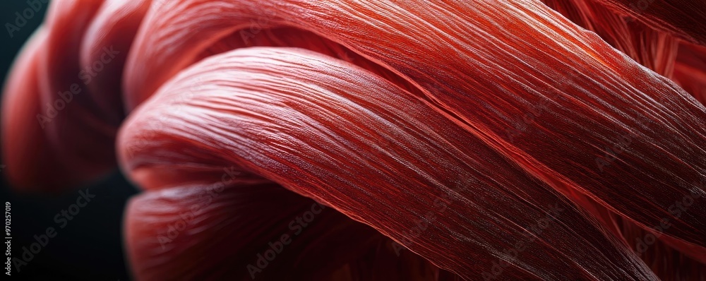 Aufkleber A close-up view of intricate red fibers, showcasing their texture and depth against a dark background, perfect for artistic projects.