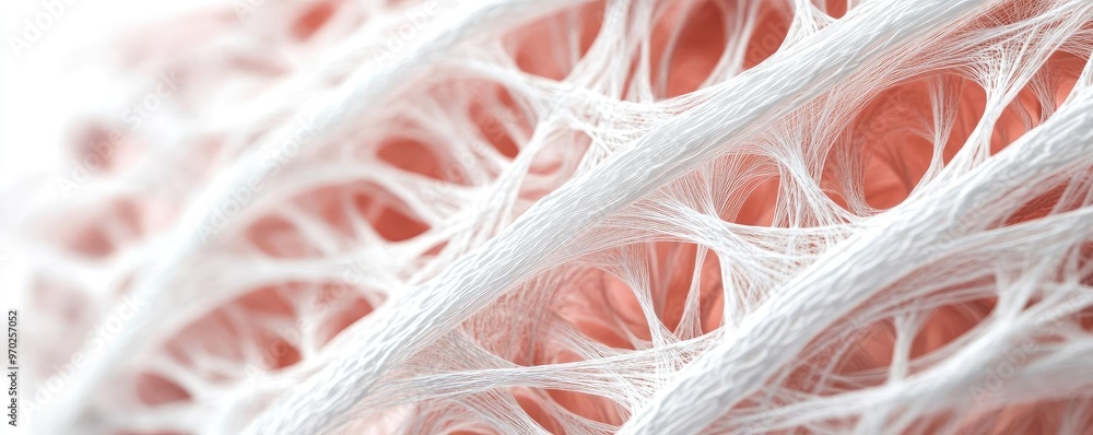 Poster close-up of intricate fiber structure showcasing delicate details and textures in a soft color palet