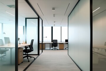 Fototapeta premium Minimalist Office Design with Soft Blurred Aesthetics and Abundant Natural Light