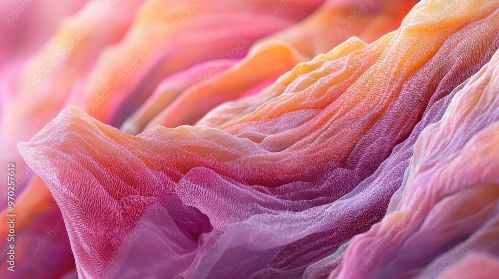 Poster captivating abstract texture with flowing colors in soft shades of pink and orange, evoking tranquil
