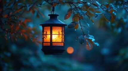 A Lantern Hanging from a Branch