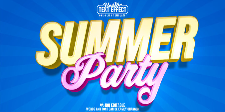 Summer editable text effect, customizable party and beach 3d font style