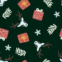 christmas seamless pattern reindeer gifts