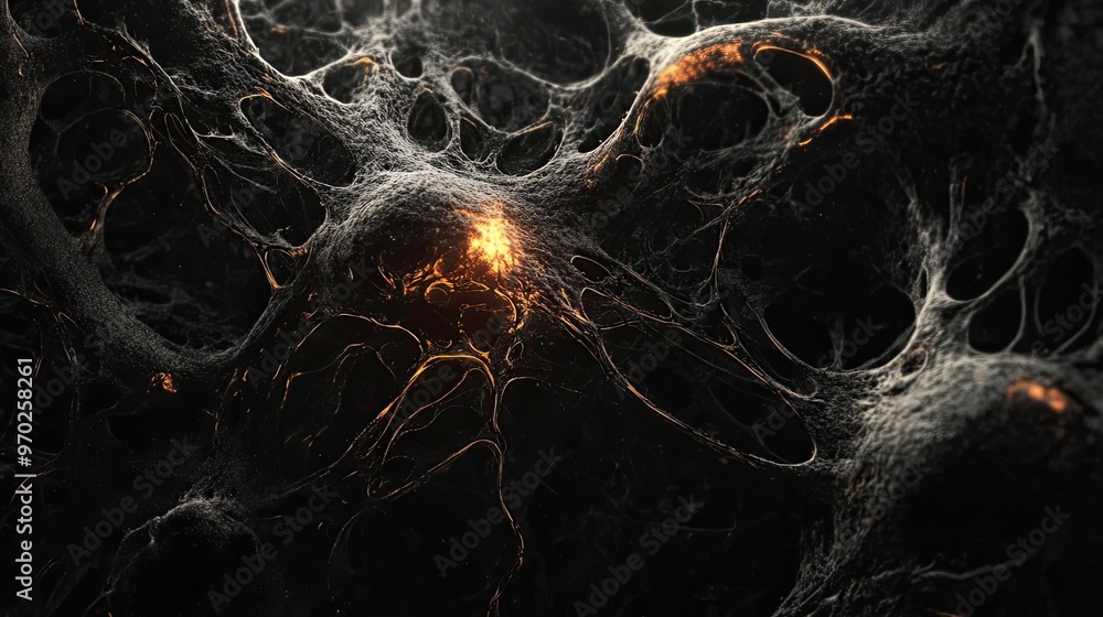 Aufkleber Intricate abstract representation of neural connections with glowing nodes, symbolizing intelligence and complex systems in darkness.