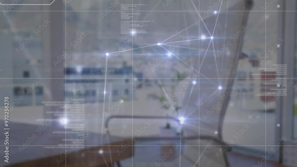 Aufkleber animation of connections and digital data processing over office
