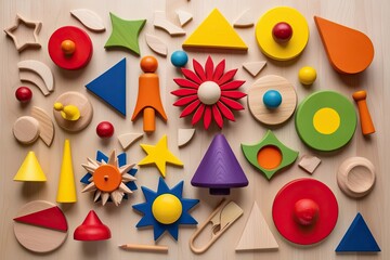 Obraz premium Vibrant Collection of Colorful Wooden Shapes for Creative Artistry